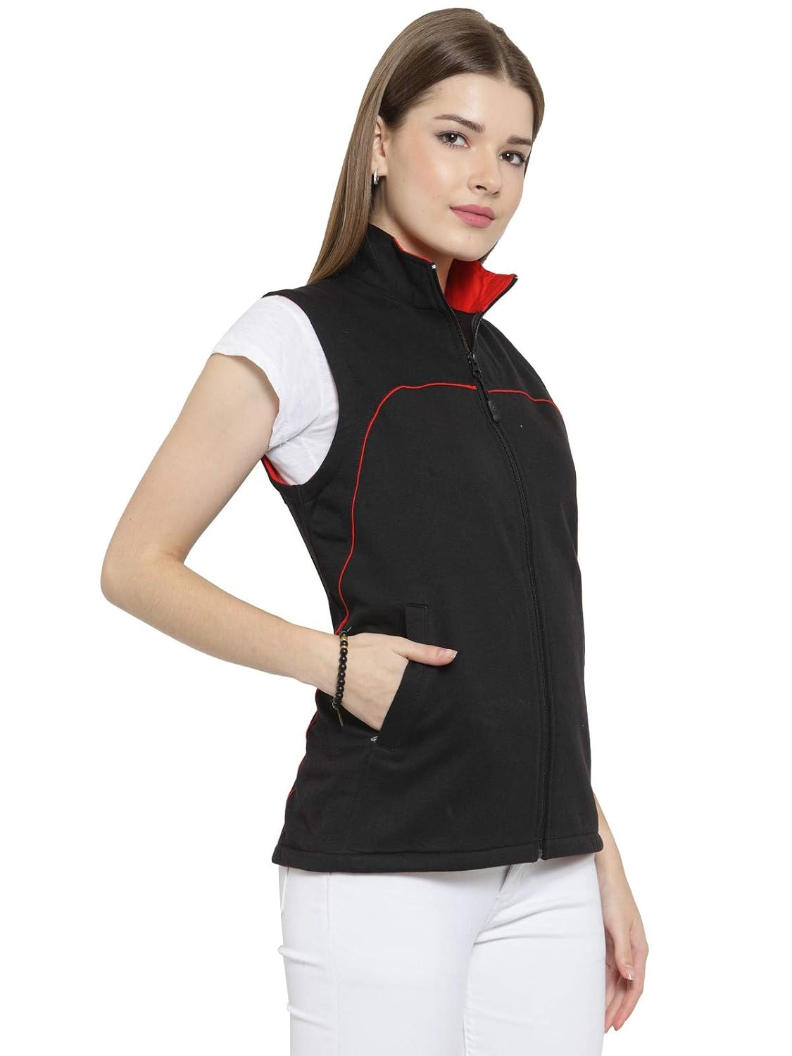 scott premium cotton sleeveless jacket for women - black