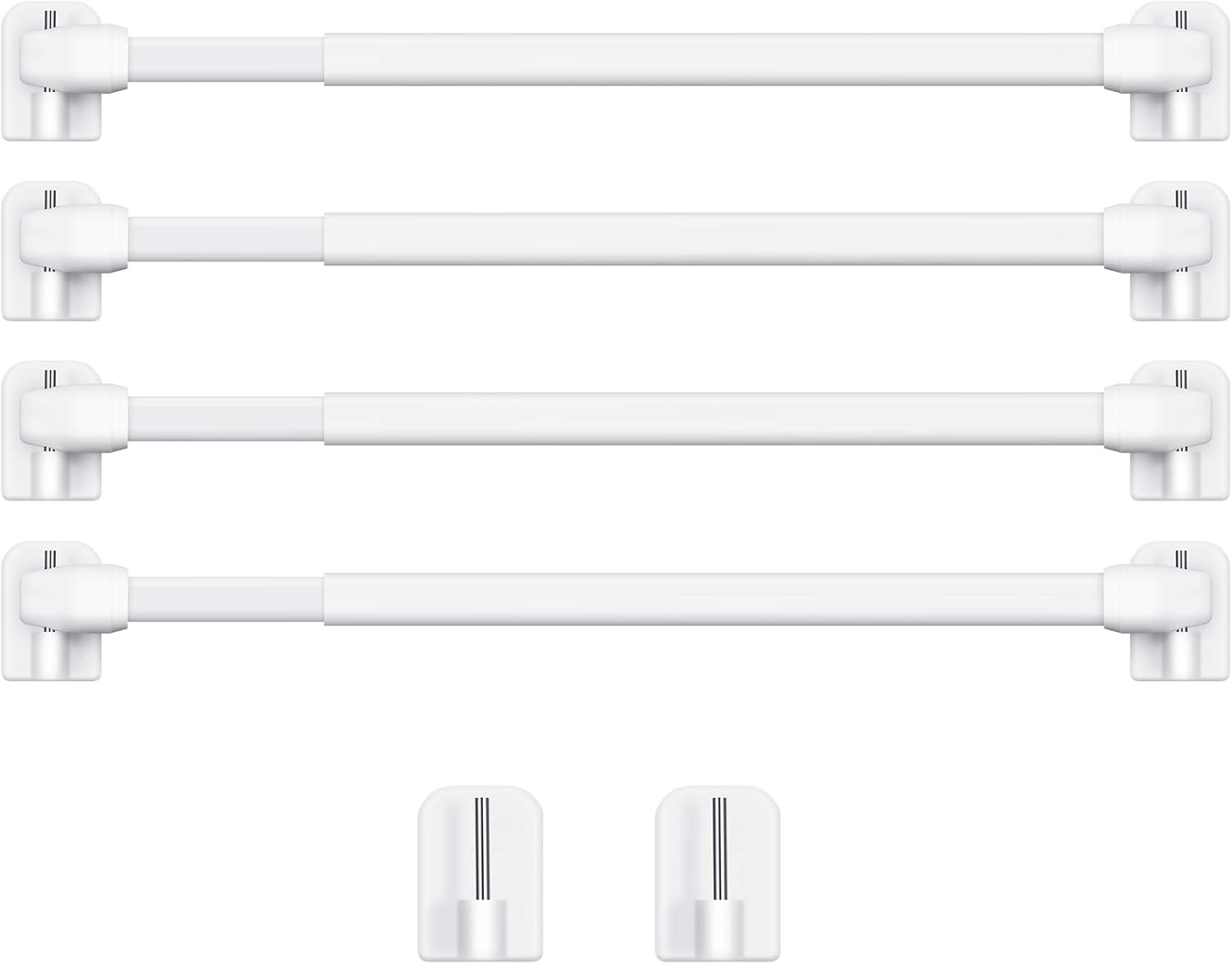 Jetec 4 Pieces Extendable Curtain Rod Cupboard Bars Tensions Adjustable Plastic Curtain Rod with 10 Pieces Self Adhesive Hooks for Home Bathroom Hotel Supply(15.7 to 27.5 Inch,White)