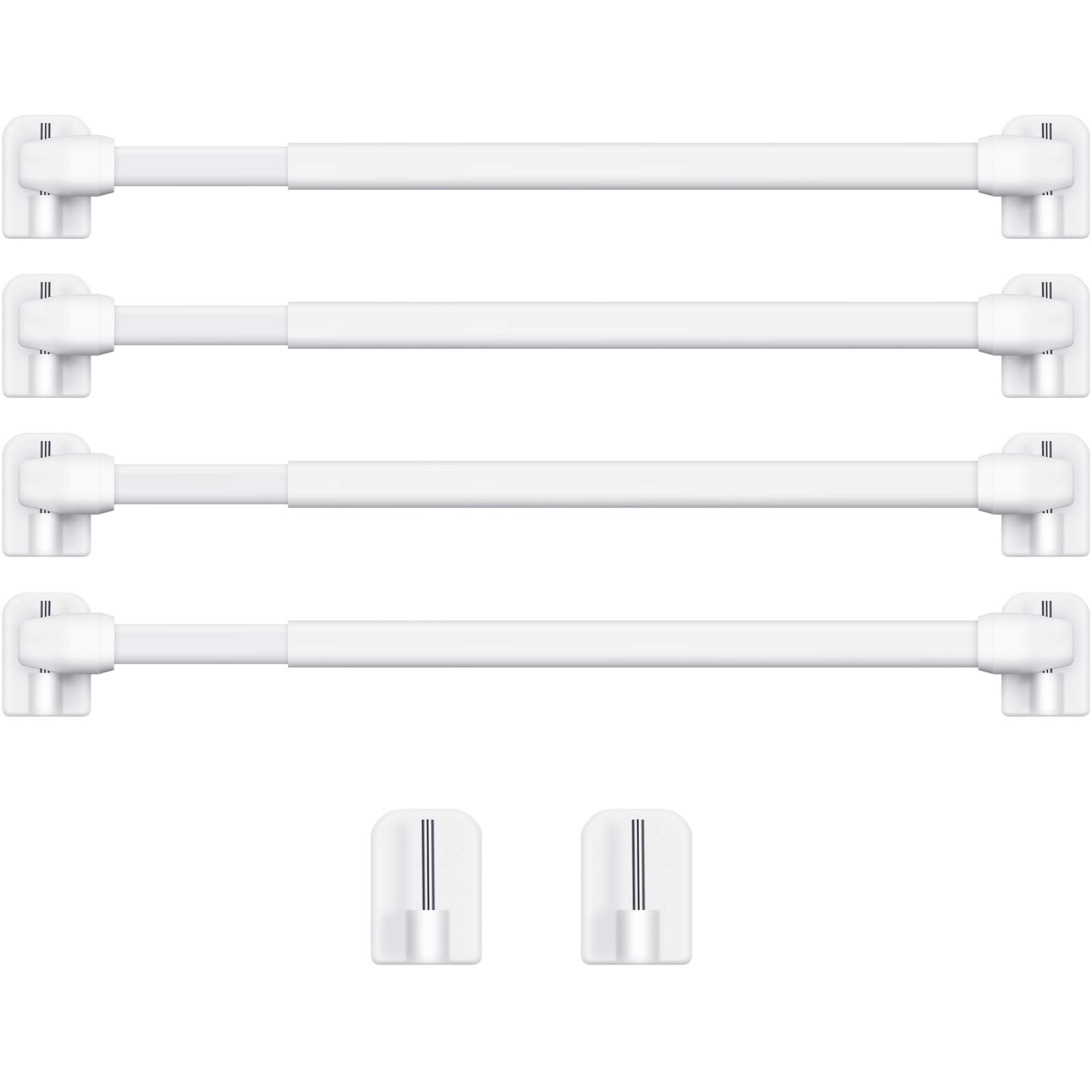 Jetec 4 Pieces Extendable Curtain Rod Cupboard Bars Tensions Adjustable Plastic Curtain Rod with 10 Pieces Self Adhesive Hooks for Home Bathroom Hotel Supply(15.7 to 27.5 Inch,White)