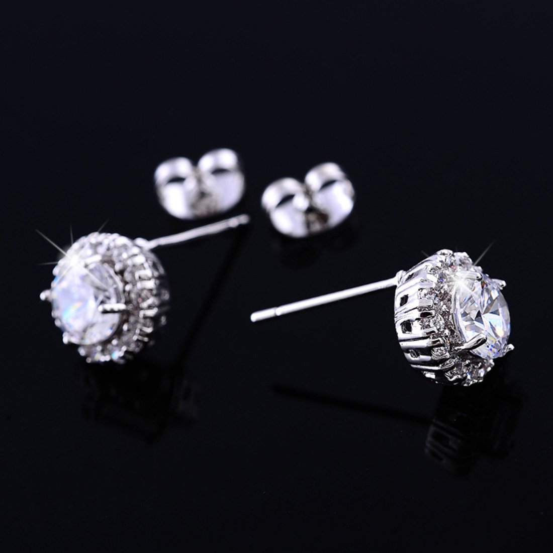 18K White Gold Plated Cubic Stud Crystal Zirconia fashion Hoop Clip On Wedding Earrings for Women Girls