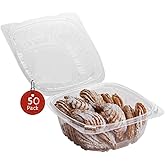 Smygoods Dessert Containers, (Pack of 50-6x6x3) Disposable Plastic Clamshell Food Containers, Clear Hinged Food Container