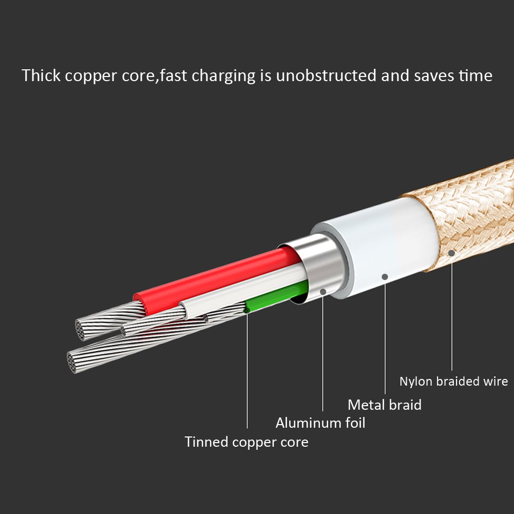 USB Type C Cable, HUNDA USB C Cable (USB 2.0) Data Sync Nylon Braided Charging Cord for Samsung GALAXY S8 S8+, Huawei P10 Mate9, Nintendo Switch and all other USB-C Devices (3.3 Feet /2 Pack, Gold)