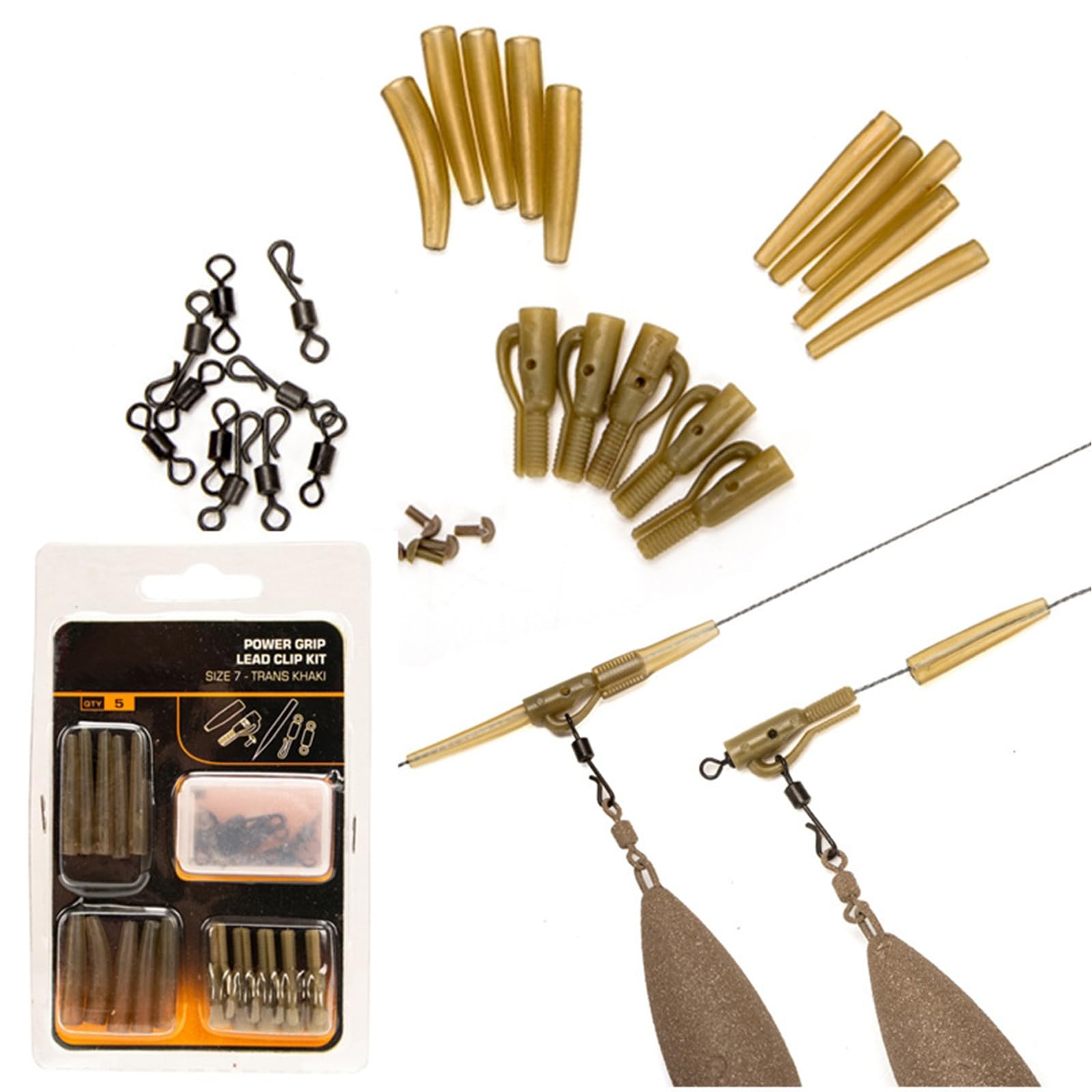 Elionless Carp Fishing Kit, Anti Tangle Sleeves Tail Rubber Quick Change Swivels Carp Fishing Rigs Making Tackle (Green 30Pcs)