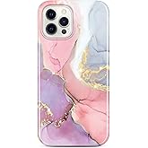 JIAXIUFEN Gold Sparkle Glitter Case Compatible with iPhone 12 and iPhone 12 Pro Marble Slim Shockproof TPU Soft Rubber Silicone Cover Phone Case 6.1 inch 2020 Pink Purple