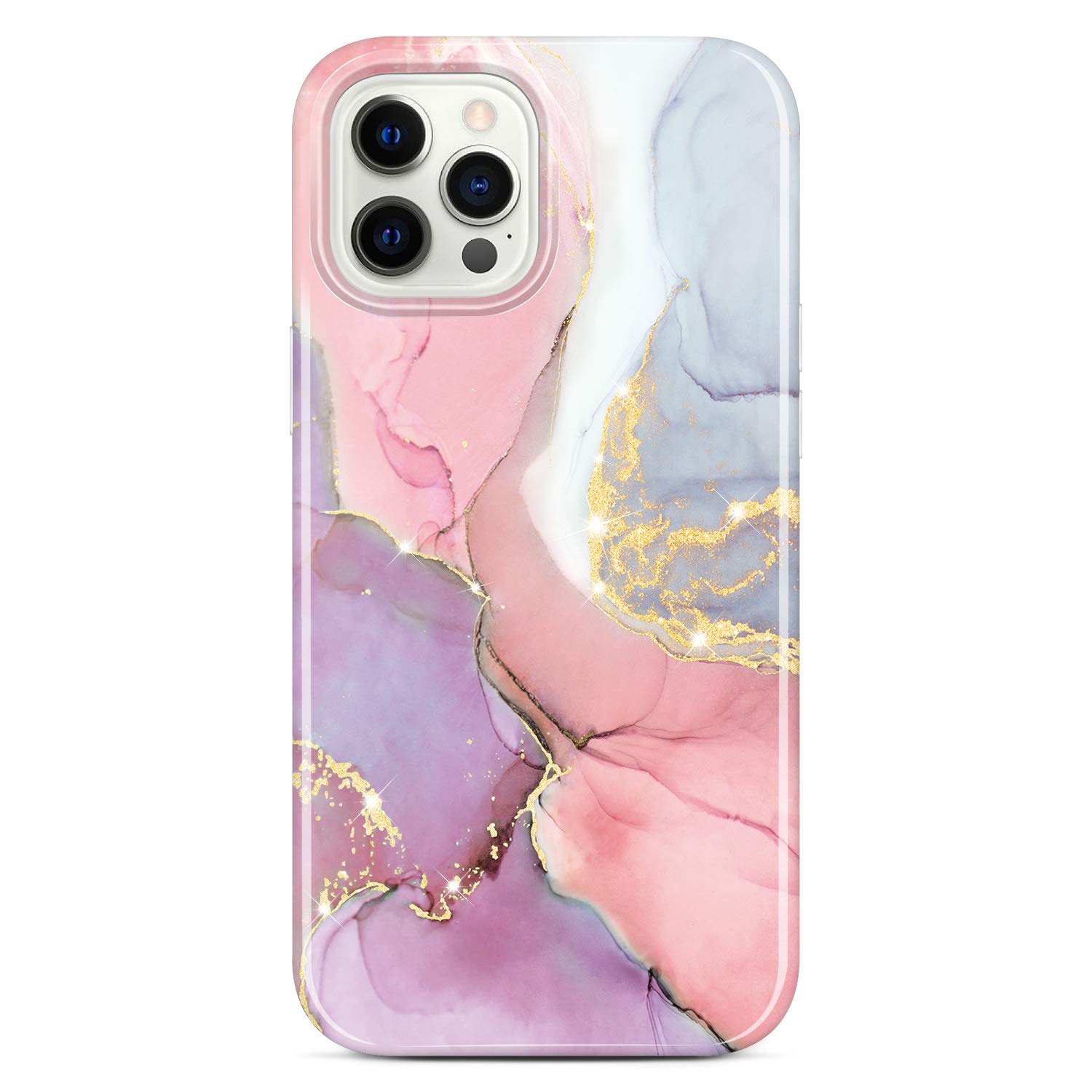 JIAXIUFEN Gold Sparkle Glitter Case Compatible with iPhone 12 and iPhone 12 Pro Marble Slim Shockproof TPU Soft Rubber Silicone Cover Phone Case 6.1 inch 2020 Pink Purple — image 1