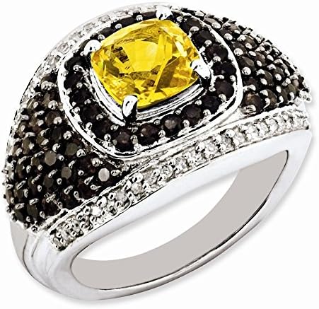 Sterling Silver Citrine and Smokey Quartz &amp; Diamond Ring