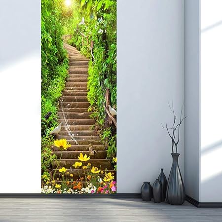 Adesivi Per Porte Autoadesivi 3d Scale Foresta Verde Carta