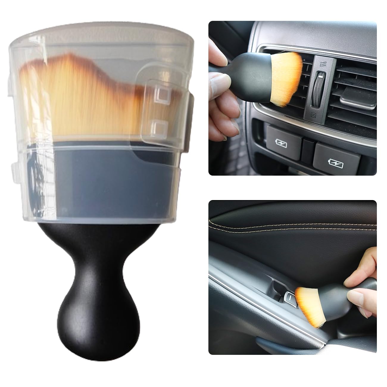 Car Detailing Brush Car Cleaning Brush Interior, Soft Bristle Dusting Brush Car Interior Cleaning Tool Car Dash Duster Brush for Dashboard, Leather, Air Vents, Computer, Keyboard(Yellow)