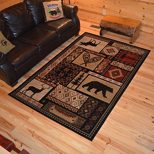 Rustic Lodge Bear Moose Deer 8x10 Area Rug, 7'10