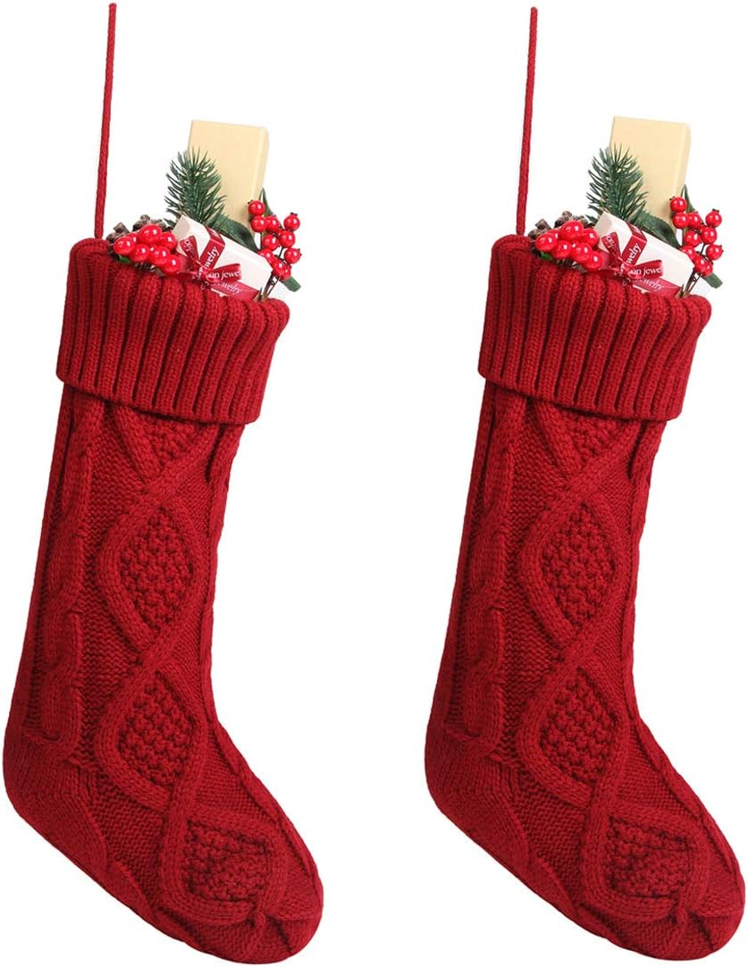 Stockings & Holders - Free Yoka Cable Knit Christmas Stockings Kits Solid Color Burgundy Red Classic Decorations 18