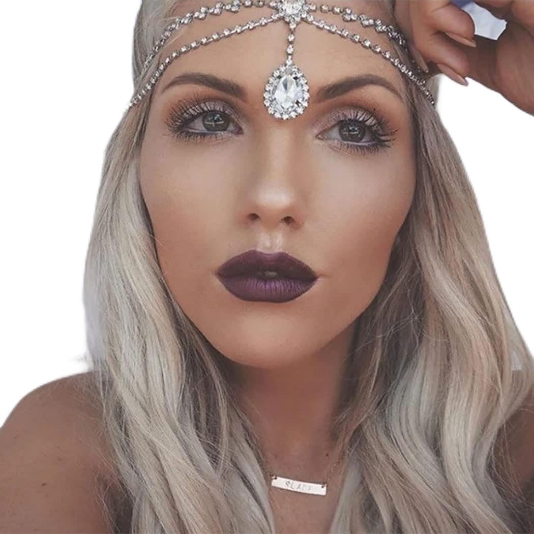 IYOU Shiny Rhinestone Head Chain Silver Crystal Hair Pieces Layering Halloween Costume Party Hair Accessories for Women