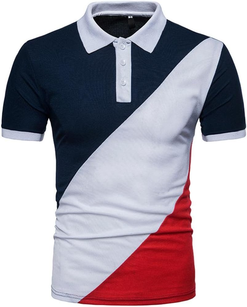 Polo Shirt, OOEOO Personality Man Casual Slim Patchwork Short Sleeve T-Shirt Top Blouse