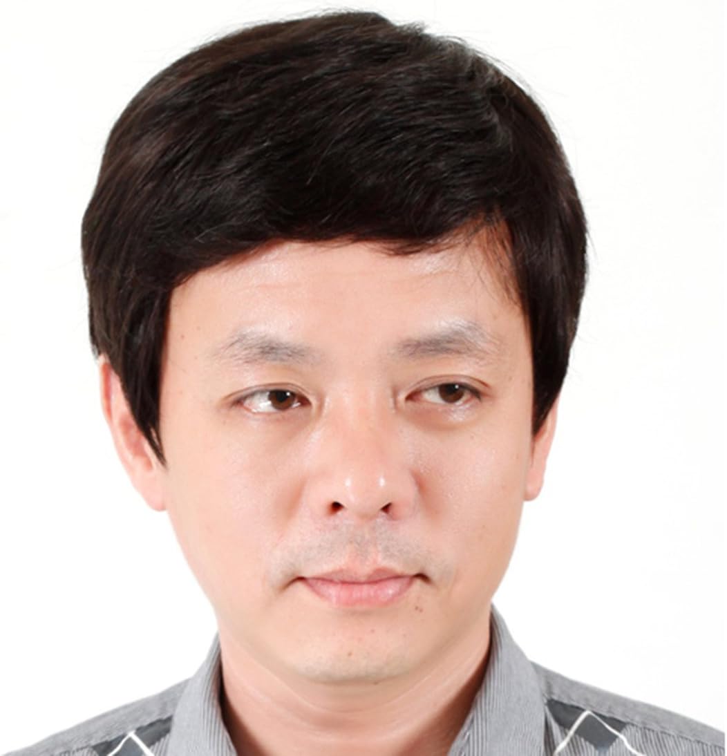 PLUSKER Short Black Wigs for Business and Middle aged Man Heat Resistant Fiber Synthetic Mens Mature Style Full Hair Wigs