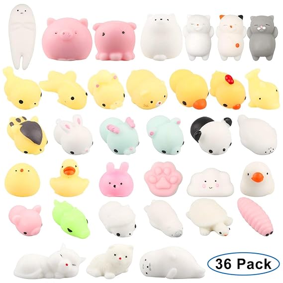 Ailiebhaus Squishy Kawaii Set, 36 Stück Mochi Mini Squishies Mesh Ball Anti Stress Spielzeug für Kinder