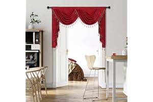 ELKCA Thick Chenille Window Curtains Valance for Living Room, Burgundy Red Valance with Beads for Festival Holiday,Rod Pocket (W59inch,1 Panel)
