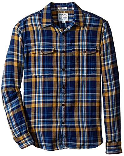 Lucky brand men s elm workwear shirt, blue/gold, medium