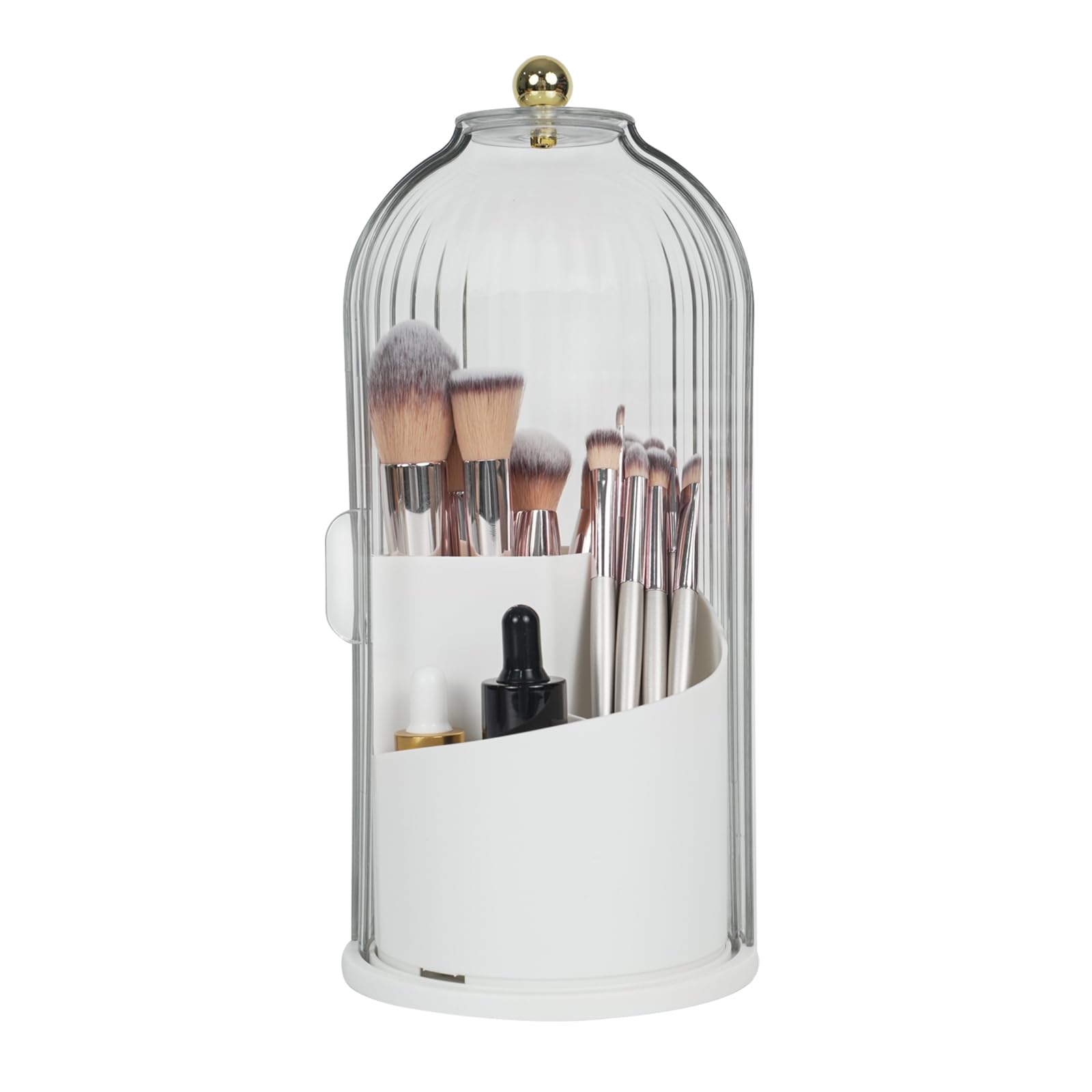 VacFreKep Makeup Brush Holder Organizer with Lid,360 Rotating Clear Dust Proof Makeup Brushes Organizer for Vanity Desktop Bathroom Countertop(White)