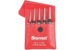 Starrett S117PC Set of 5 Center Punches, 1/16", 5/64”, 3/32”, 1/8”, 5/32" Diameters, in Plastic Case