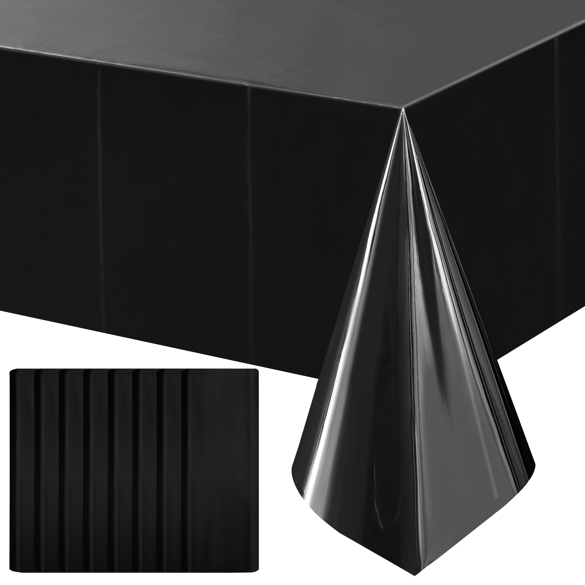 Just Shimmer 8pcs Black Foil Tablecloth 54 * 72inch Birthday Graduation Halloween Party Table Cloths Plastic Waterproof Disposable Table Cover for Halloween Neon Anniversary Party Supplies