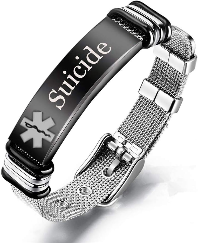LiFashion Free Engraving Custom Surgical Steel Durable Adjustable Medical Alert Disease Awareness ID Bracelet for Women Men Kids Emegency Life Saver ICE Bangle