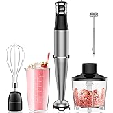 Immersion Blender Handheld 1100W Corded 5 in 1 Hand Blender Trigger Control Speed Stick Blender with Whisk, Milk Frother Atta