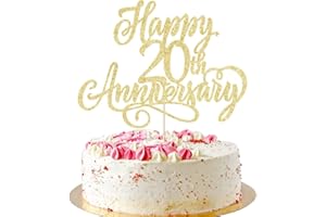 AROKIPPRY Golden Glitter Happy 20th Anniversary Cake Topper - For Wedding/Company/Birthday Party Decorations