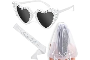 JoyChoi Bachelorette Party Accessories for Bride – 3-Piece Kit with Heart Sunglasses, Bride Sash & Veil – Cute Bridal Shower Decorations & Engagement or Wedding Gift Set for Women