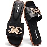 Lurnyet Women's Flat Sandals Dressy Summer Comfortable Fashion Leather Slippers Beach Cute Ladies Slides Casual Women's Sandals