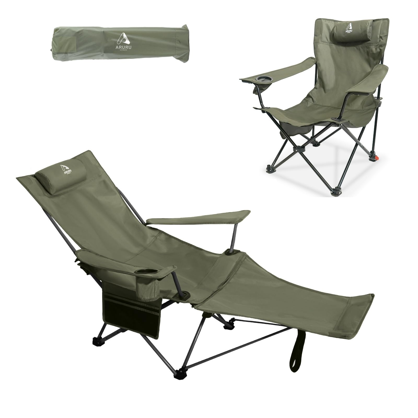 Photo 1 of 2025 Upgraded 2-in-1 Reclining Camping Chair, Portable Folding Beach Lounge Chair with Footrest & Adjustable Backrest,Comfortable Chair with Cup Holder for Adults Heavy Duty 300LBS