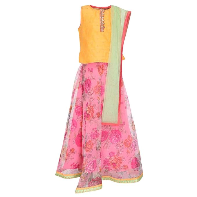 by Shoppers Stop Girls Round Neck Embellished Ghaghra Choli And Dupatta Set
