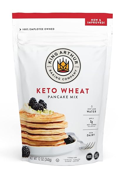 KING ARTHUR KETO WHEAT PANCAKE MIX: LOW CARB, HIGH PROTEIN BREAKFAST SOLUTION – JUST ADD WATER FOR FLUFFY PANCAKES OR WAFFLES – NON-GMO, KOSHER CERTIFIED, 12 OZ POUCH