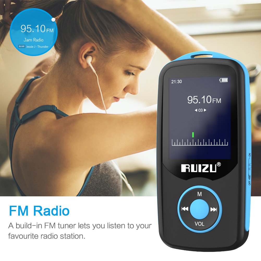 RUIZU X06 Mp3 Player with Bluetooth, Mp3 Music Player with FM Radio, 100hrs Playback, and 128GB Expandable, Blue