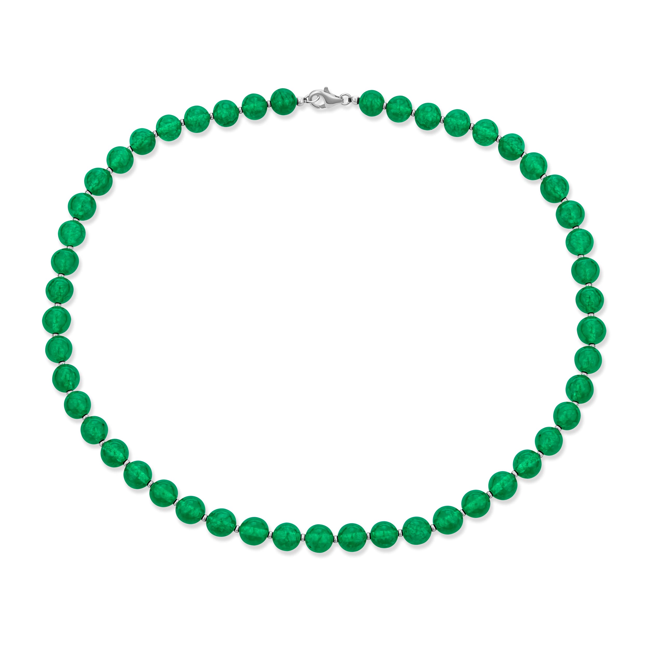 Bling Jewelry Simple 7MM Ball Bead Dyed Green Agate Simulated Jade Long Strand Necklace For Women .925 Sterling Silver 19 Inch — image 1