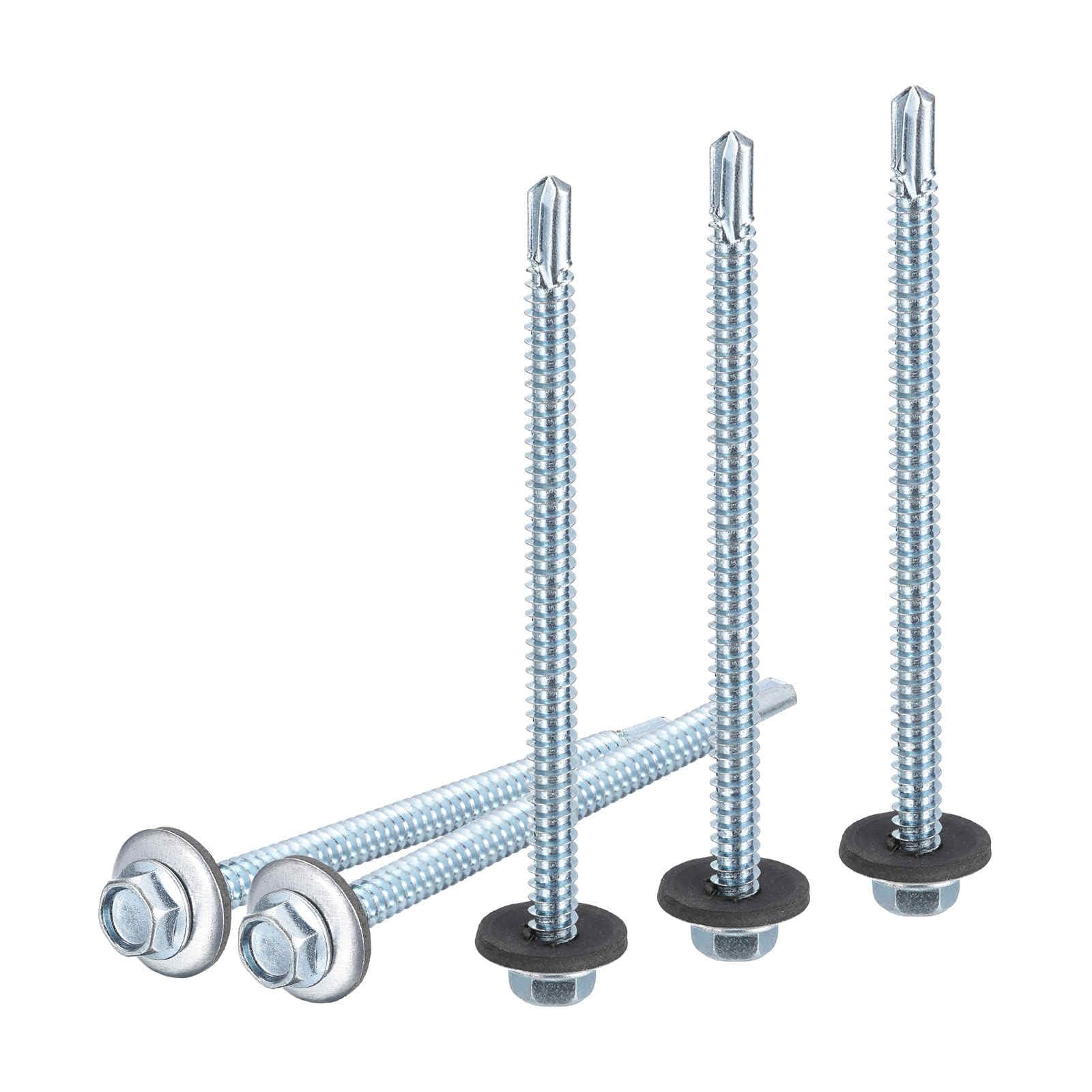 DTGN #14x4" Hex Washer Head Self Drilling Screws with EPDM Washer - 50Pack - Good for Metal - Carbon Steel Self Tapping Metal Sheet Screws with Rubber Washer