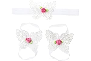 LDDCX Baby girls infant crochet butterfly headbands and knitted flower barefoot sandals.(BBFJ3) (W)