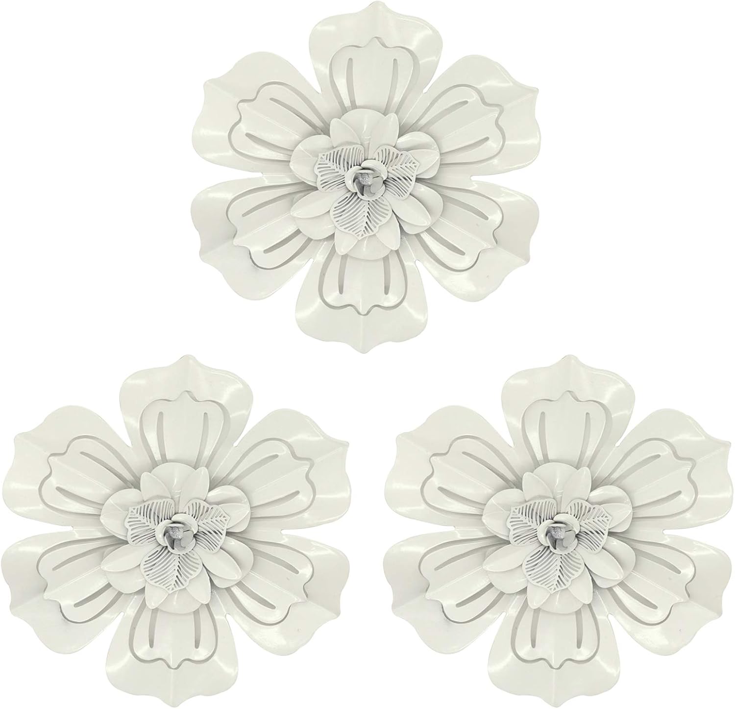 Plaques & Wall Art - SQshun Metal Flower Wall Art Home Decor for Indoor Outdoor (White-3pcs)