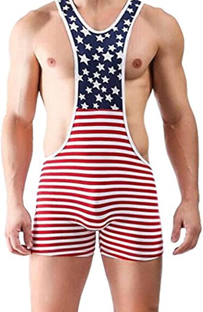 IGIG Men's One Piece Bodysuit Boxer Briefs Suspenders Singlet Sport