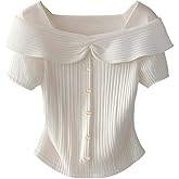 GORGLITTER Women's Off The Shoulder Pearl Beaded Tops Short Sleeve Knit Blouses Dressy Casual Going Out Outfits 2025