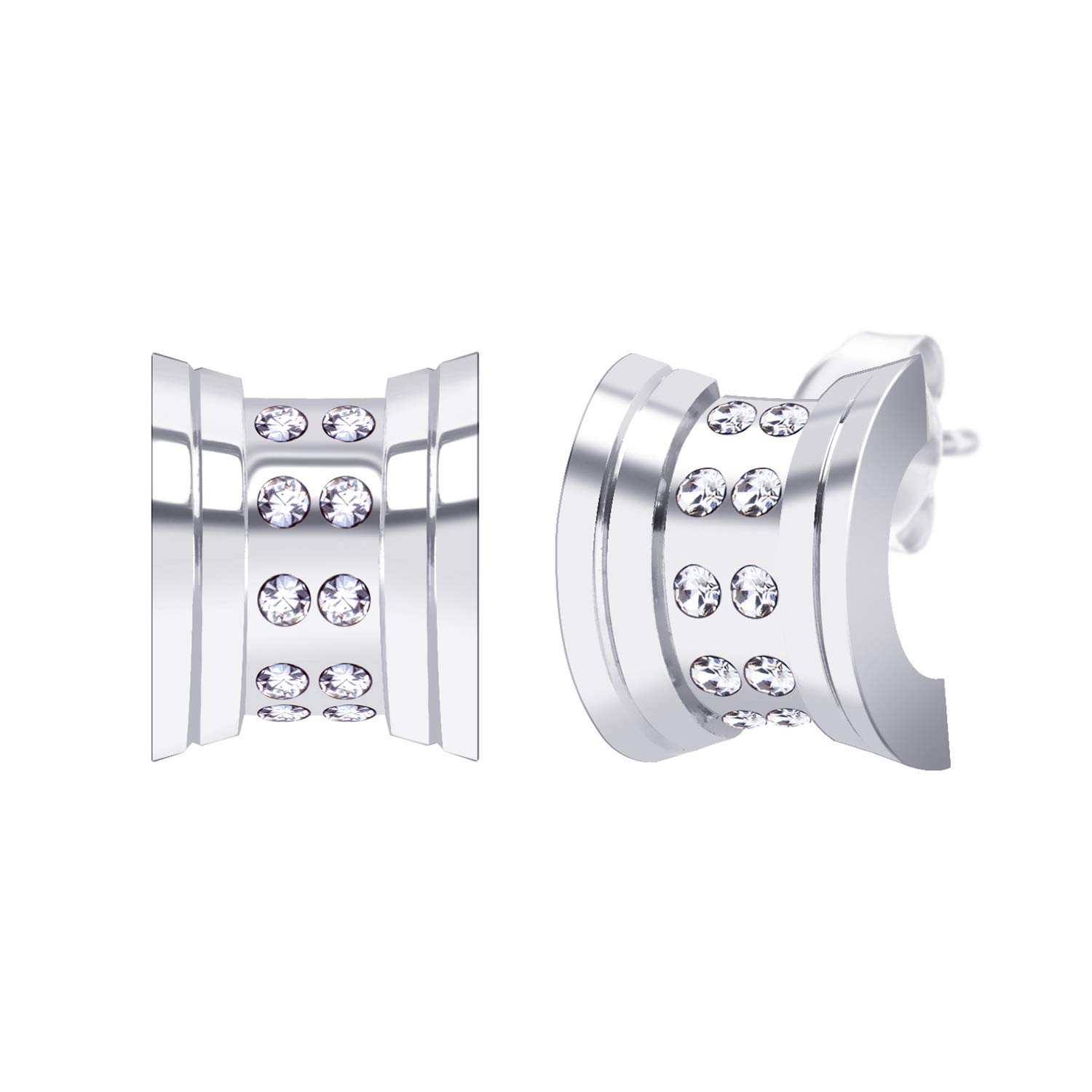 555Jewelry Stainless Steel Thick C Shaped Huggie Cubic Zirconia Earrings for Women, Hoops Earrings for Women, Hypoallergenic Chunky Hoop Earrings, Open Hoop Earrings for Women, Silver