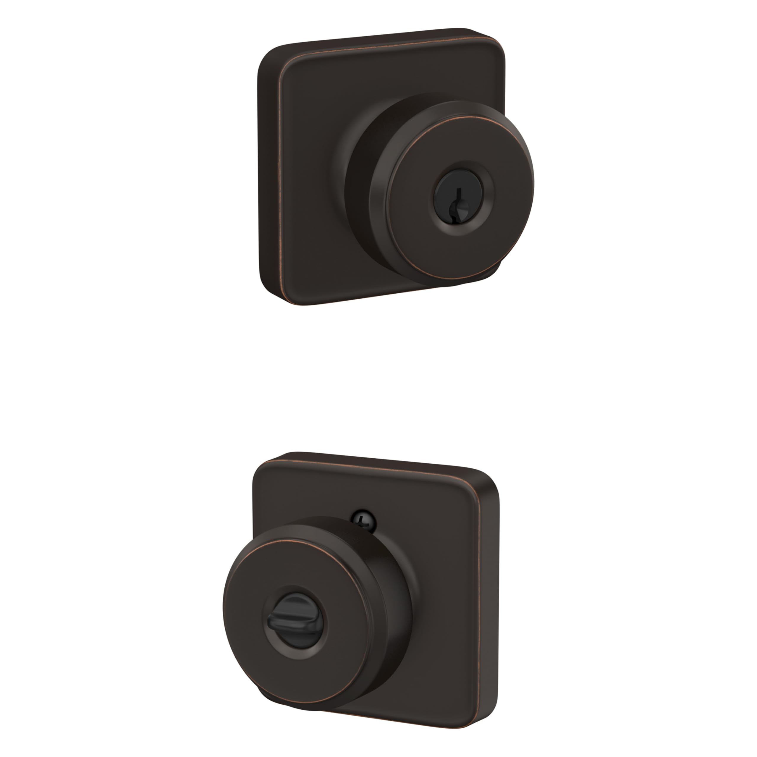 Schlage F51A BWE 716 LFL Bowery Door Knob with Laflin Trim, Keyed Entry Lock, Aged Bronze Image