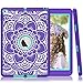 iPad Air 2 Case, iPad A1566/A1567 Case, Hocase Shock Absorbent Hybrid Dual Layer Hard Rubber Protective Case with Cute Mandala Floral Print for Apple iPad Air 2nd Generation (2014) - Purple/Teal
