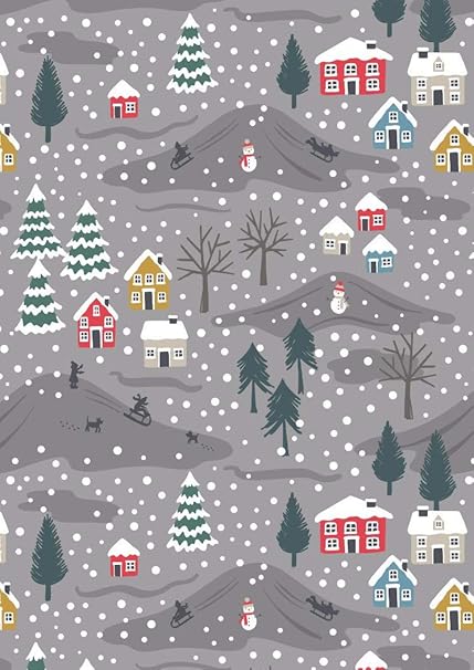 Lewis & Irene Weihnachts-Stoffe, Schneetag, 100% Baumwolle LEW395 Snow Village Grey