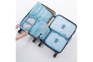 Fxkoolr Packing Cubes for Suitcases - 7 Pieces, Light Packing Cubes for Travel, Suitcase Organizer Bags Set, Luggage Organizers for Suitcase, Water-Resistant Travel Essentials, Nile Blue