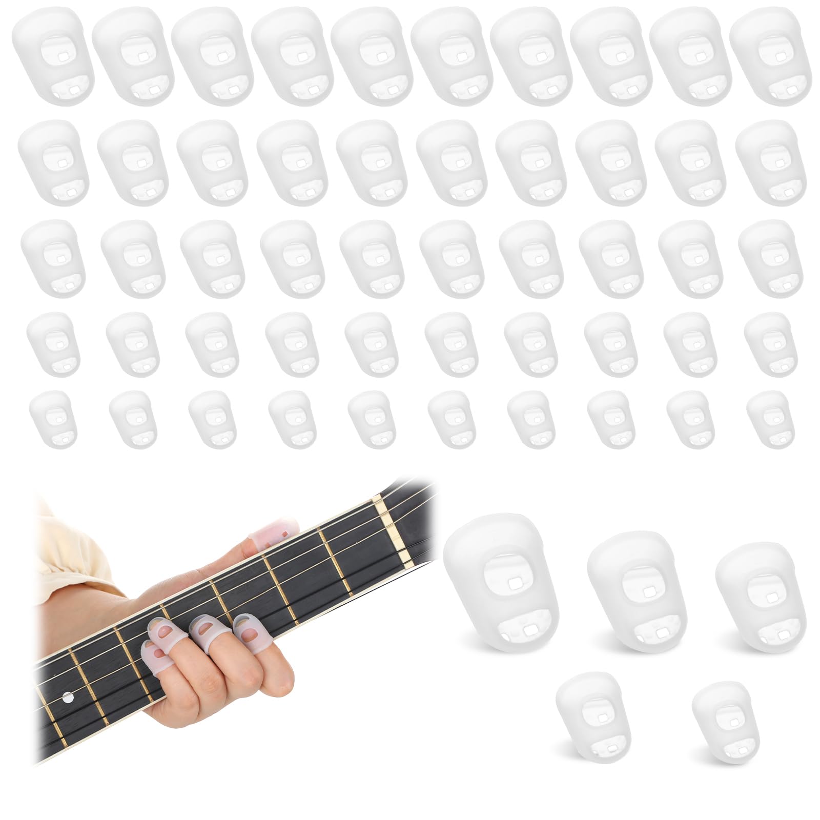 Photo 1 of 50 PCS Guitar Fingertip Protector Silicone Finger Tip Protectors Reusable Guitars Finger Guards Covers Caps Breathable Fingertips Protectors for Acoustic Guitars Ukulele Bass