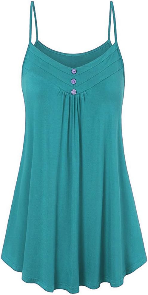 CloshionWomenโs Sleeveless Summer Casual Camisole Pleated Tank Tops with Button