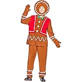 EraSpooky Adult Gingerbread Man Costume Deluxe Men's Christmas Cookie Outfits