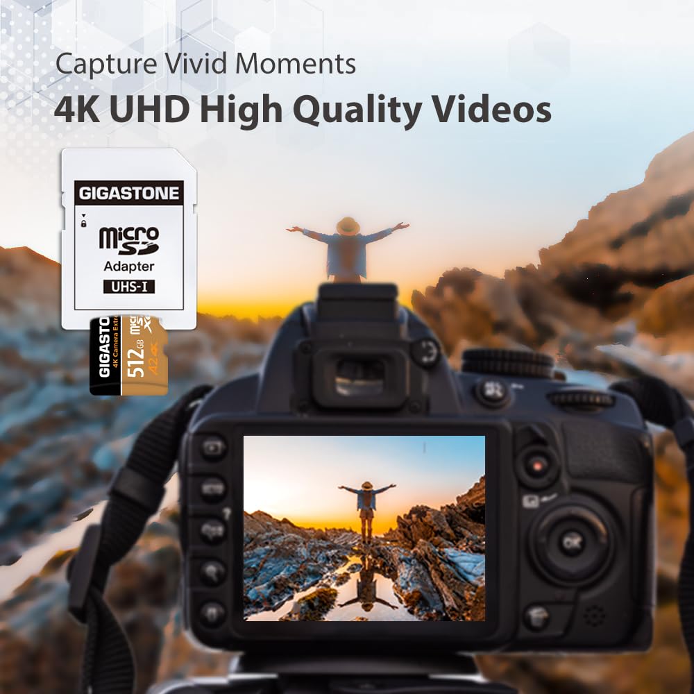 [5-Yrs Free Data Recovery] GIGASTONE 512GB Micro SD Card, 4K Camera Extreme, MicroSDXC Memory Card for GoPro, Action Camera, DJI, UHD Video, Speed up to 100 MB/s, UHS-I U3 A2 V30 C10