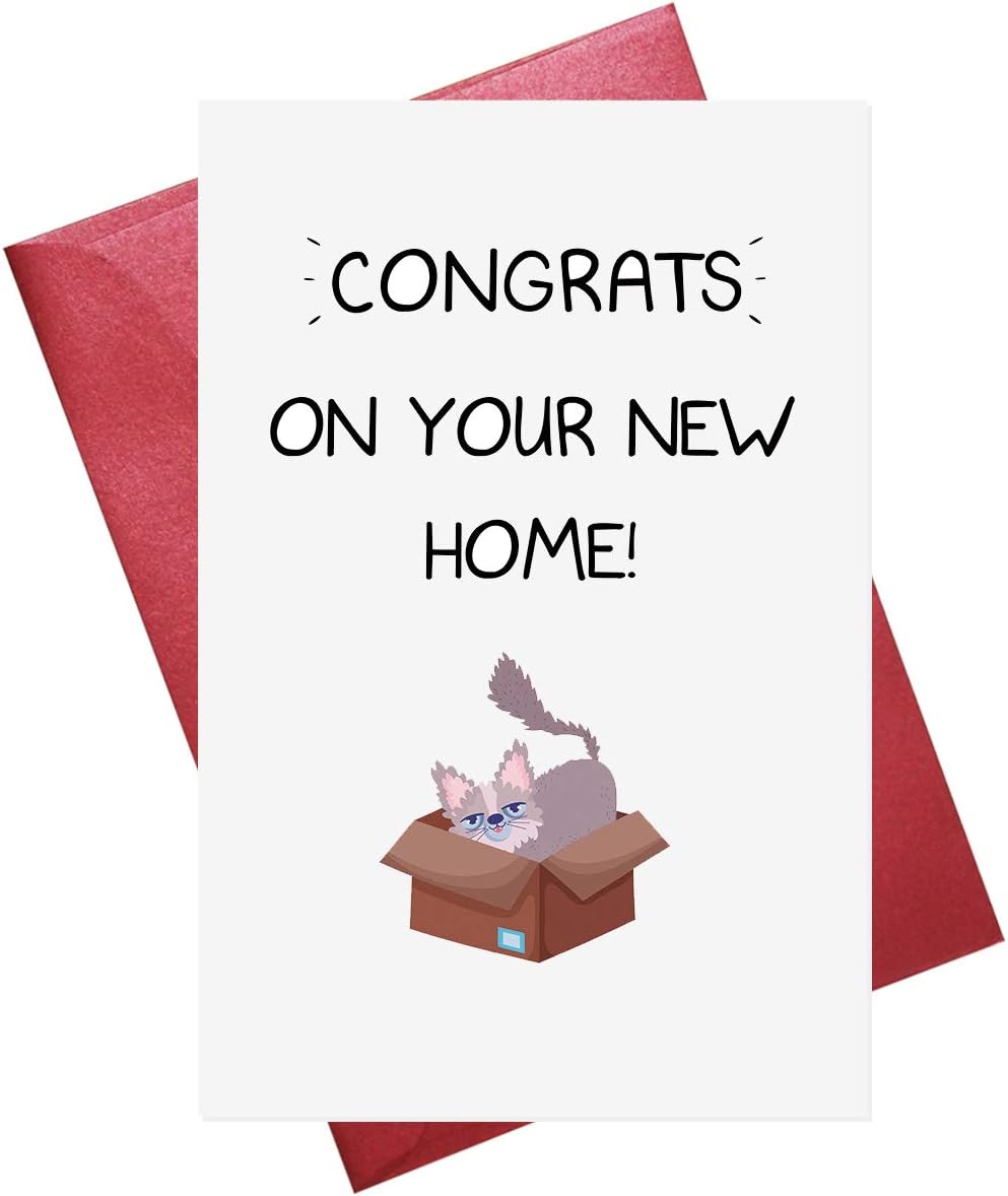 Funny New Home Card, Cat New Home Card, New Home Card for Cat Lover, Congrats on Your New Home (5.3'' x 8'' folded)