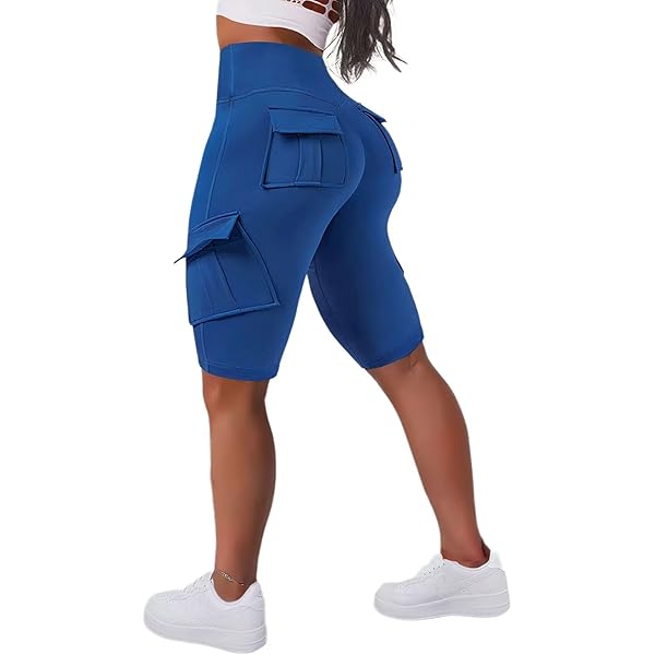 High Waist No Front Seam Yoga Shorts With Side Pockets Butt Lifting - View #3