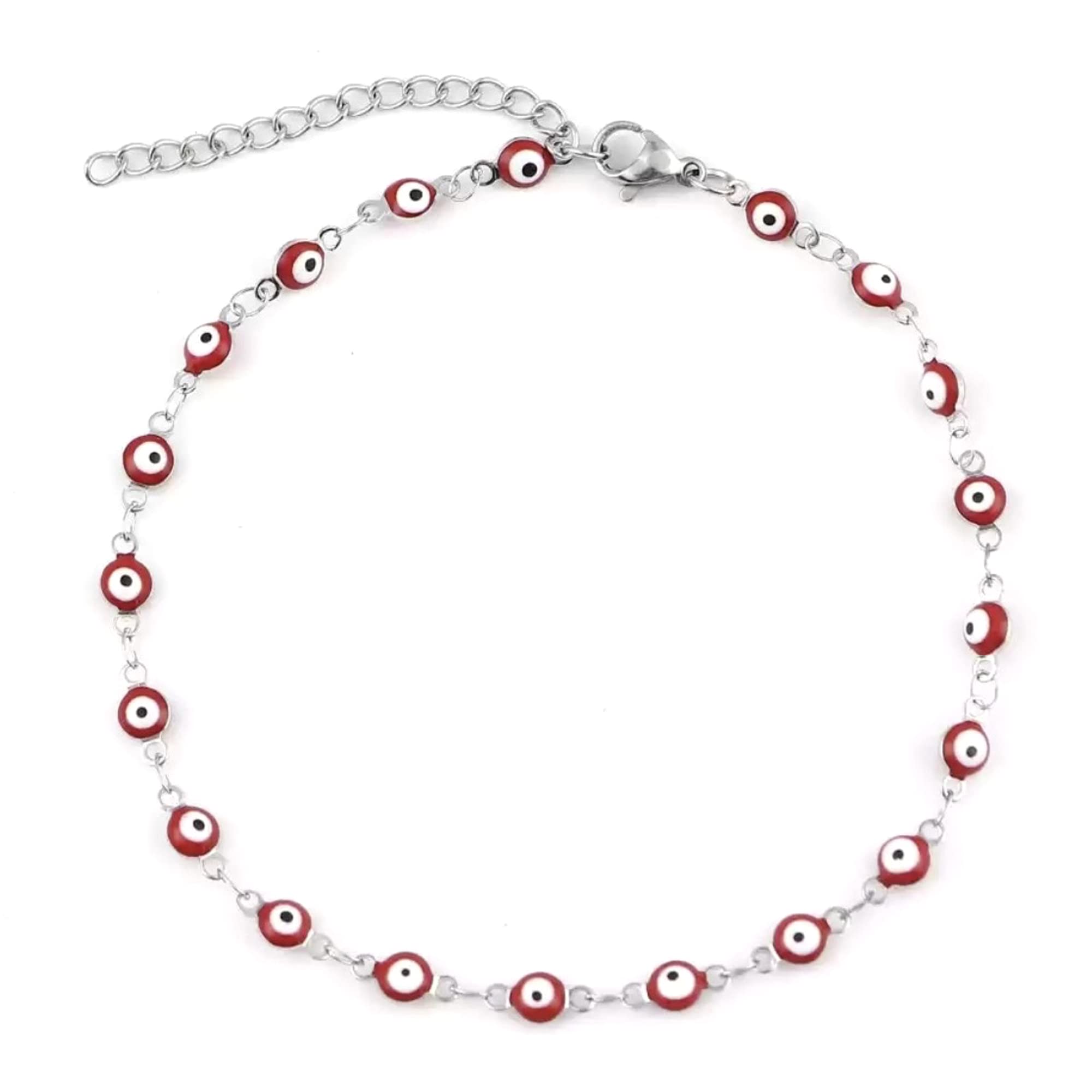 AT Jewellery - Red Evil Eye | Silver Ankle Chain Anklet
